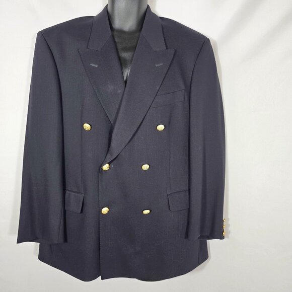 Marks & Spencer Mens Double Breasted Wool Blazer Sz 40S Navy Blue Gold Buttons - Picture 2 of 11